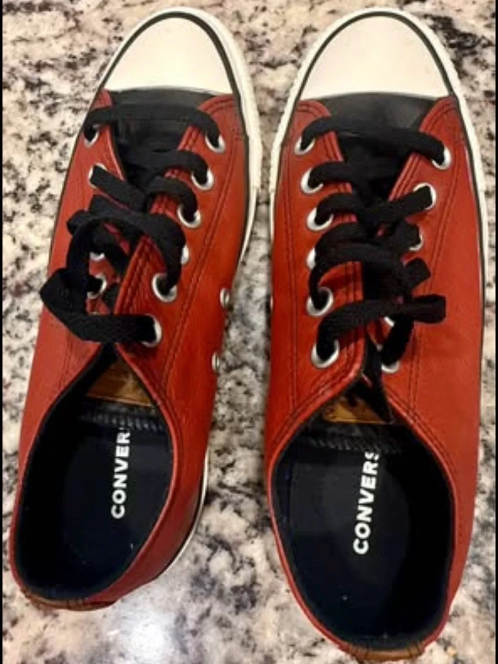 Like *NEW* Custom created young men’s 5 1/2 Converse leather low top maroon/blk